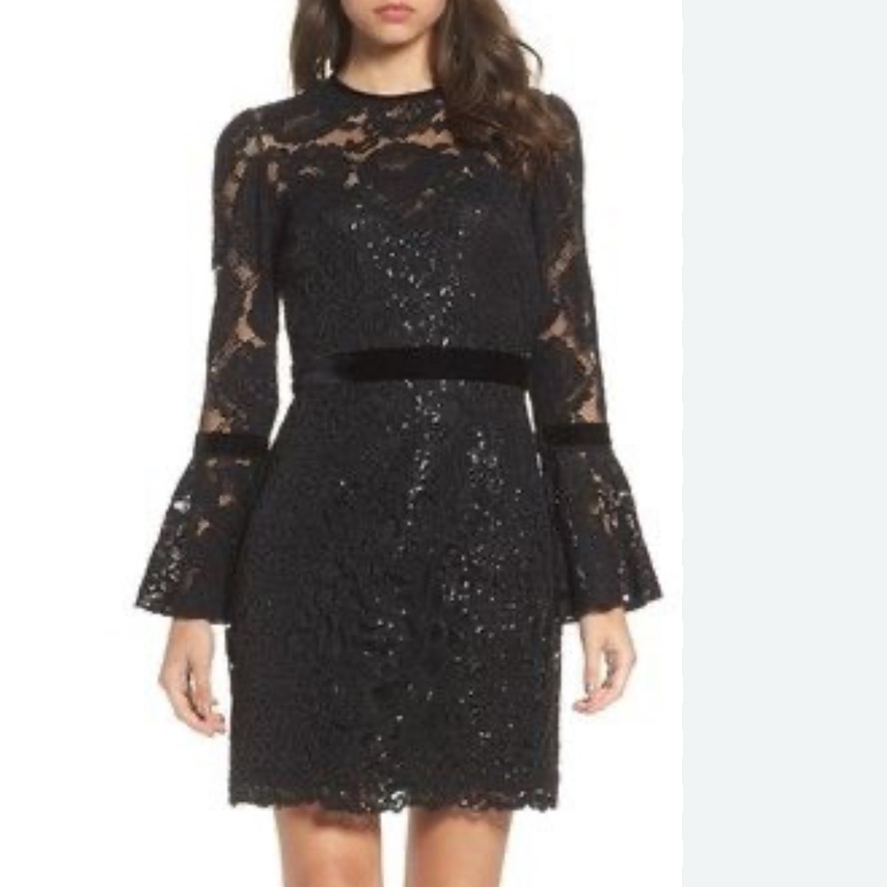Tadashi Shoji Black Embellished Mock Neck Sheath Dress